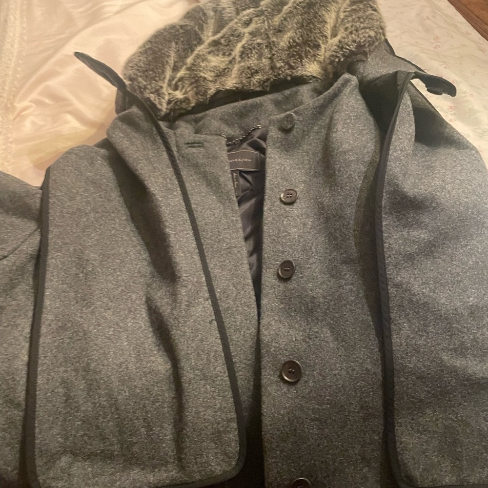 BCBGMaxAzria Charcoal Jacket with Faux Fur Trim